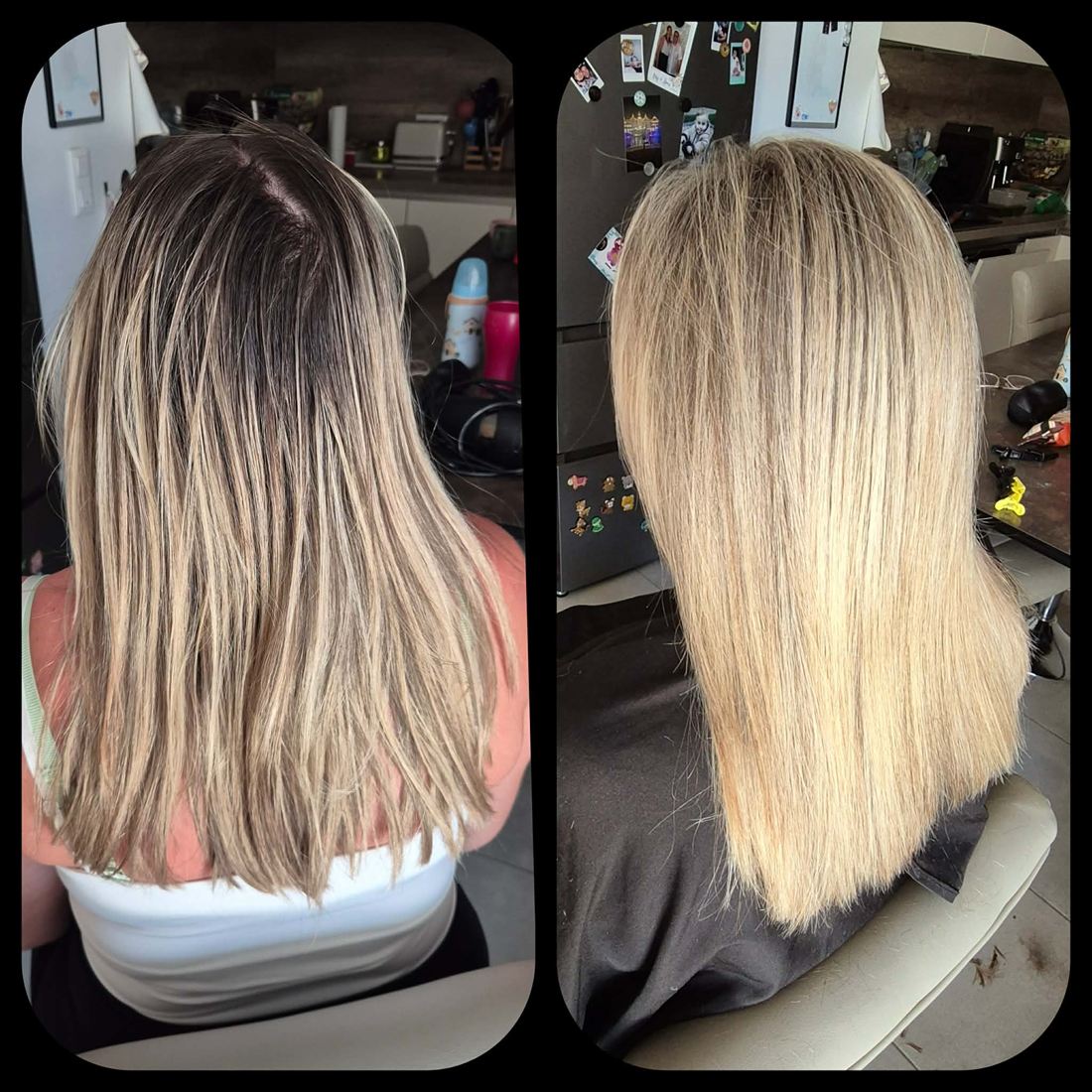 Avant / après : balayage blond lumineux et patine sur cheveux mi-longs — S-MH'air